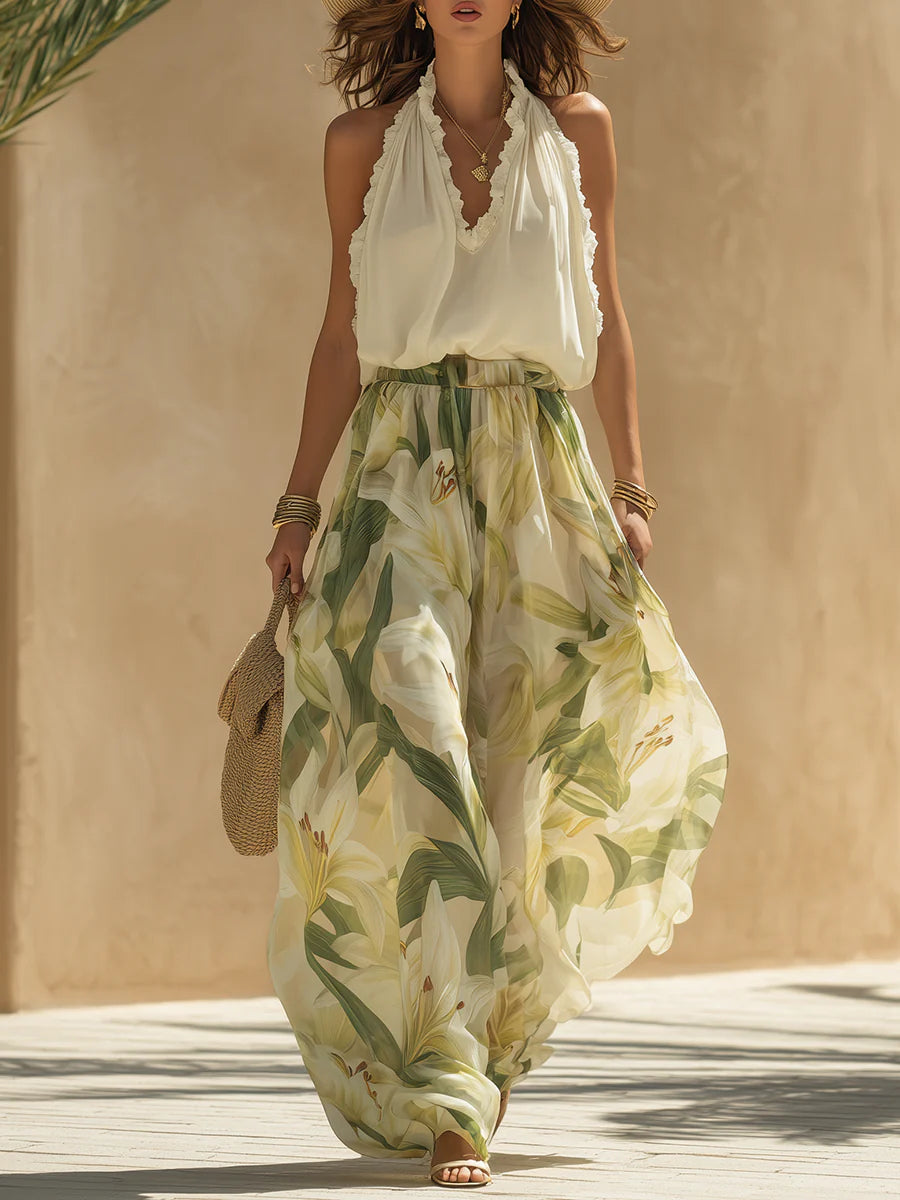 Maxikleid mit Neckholder und floralem Print