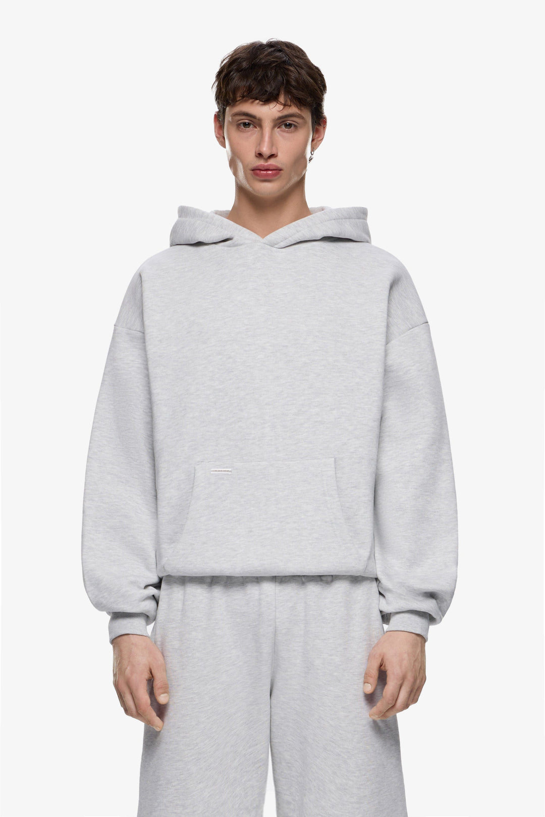 Premium Minimalistischer Hoodie in Grau Meliert