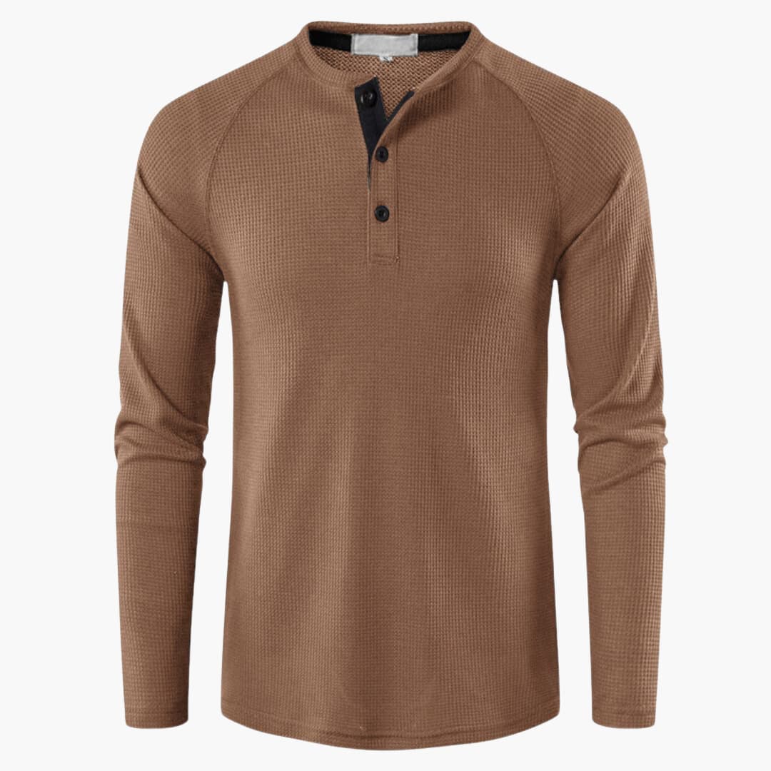 Dunkelgraues Langarm-Poloshirt mit Knopfleiste