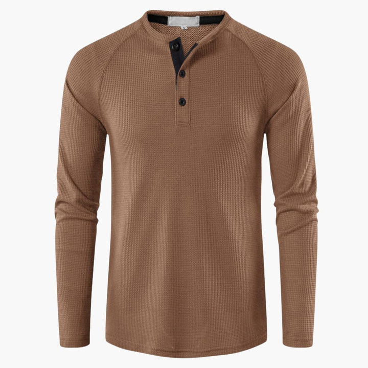 Dunkelgraues Langarm-Poloshirt mit Knopfleiste