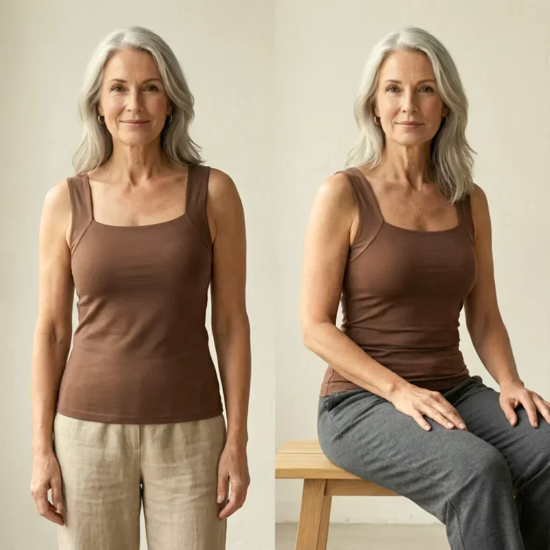 Braunes Damen-Tanktop mit breiten Trägern und Karree-Ausschnitt
