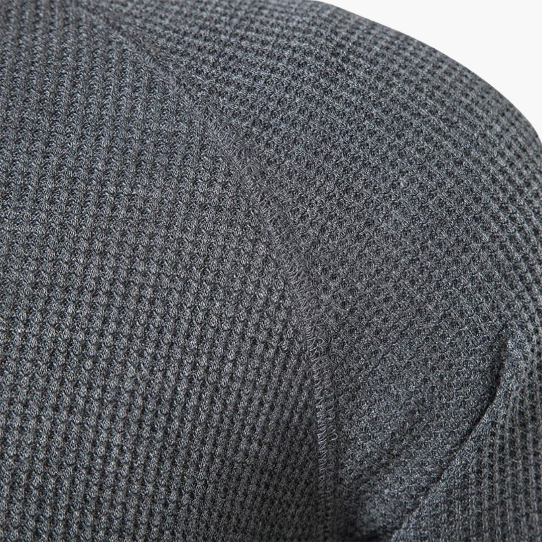 Dunkelgraues Langarm-Poloshirt mit Knopfleiste