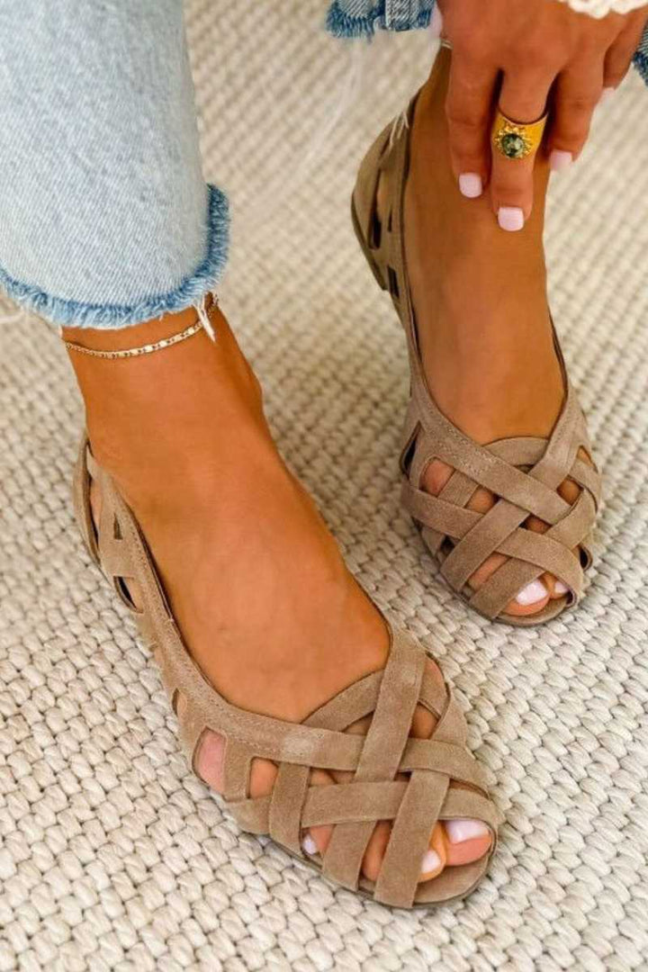 Geflochtene Peep-Toe Sandalen in Taupe