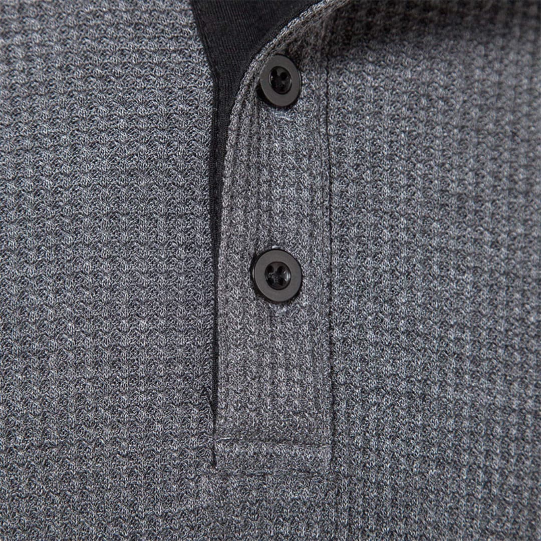 Dunkelgraues Langarm-Poloshirt mit Knopfleiste