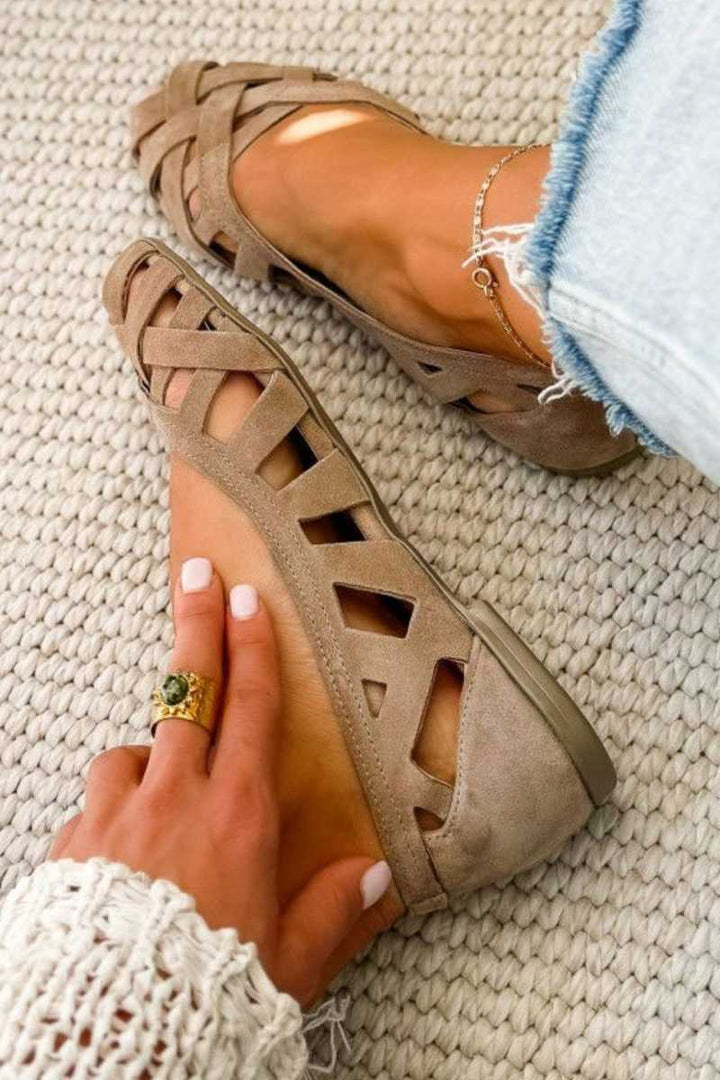 Geflochtene Peep-Toe Sandalen in Taupe
