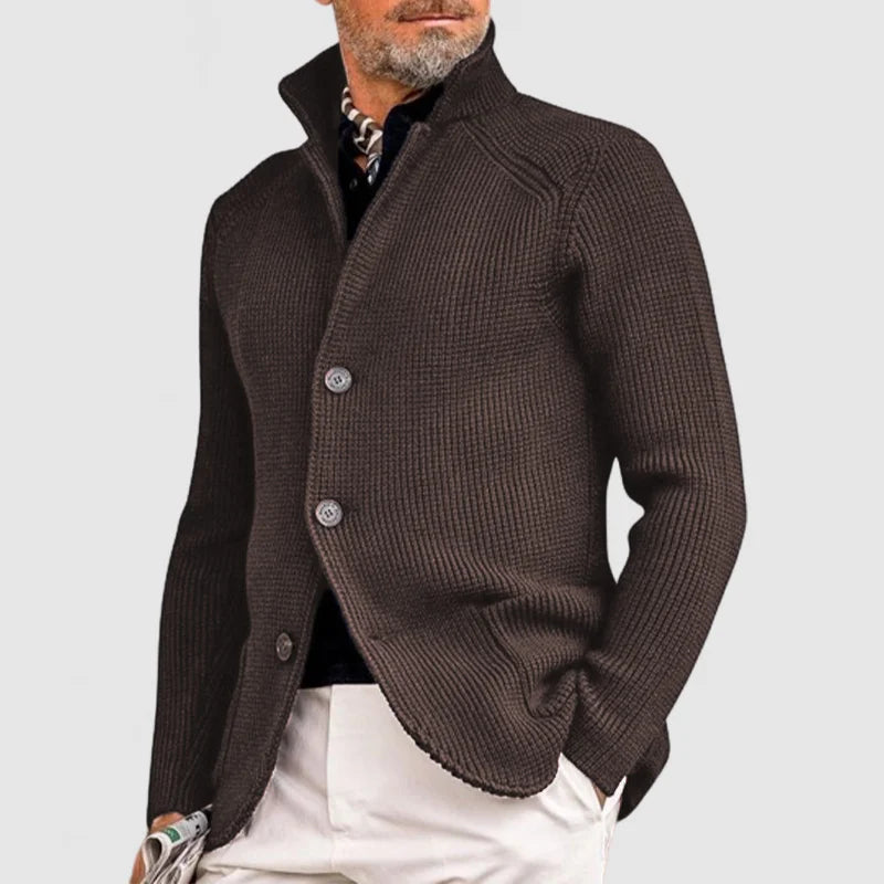 Marineblauer Strick-Blazer mit Stehkragen