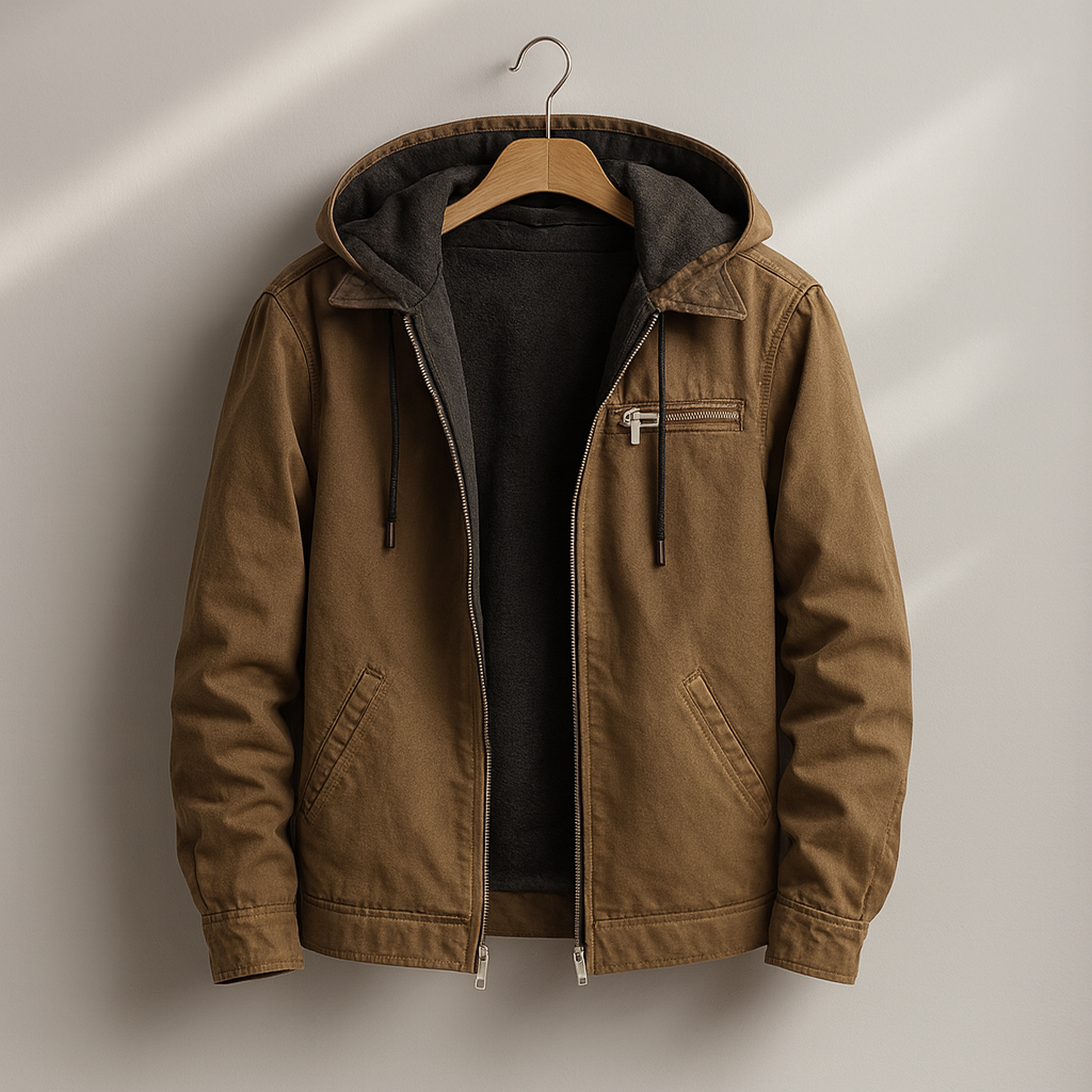 Dunkelblaue Kapuzenjacke mit Brusttasche