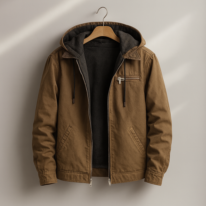 Dunkelblaue Kapuzenjacke mit Brusttasche