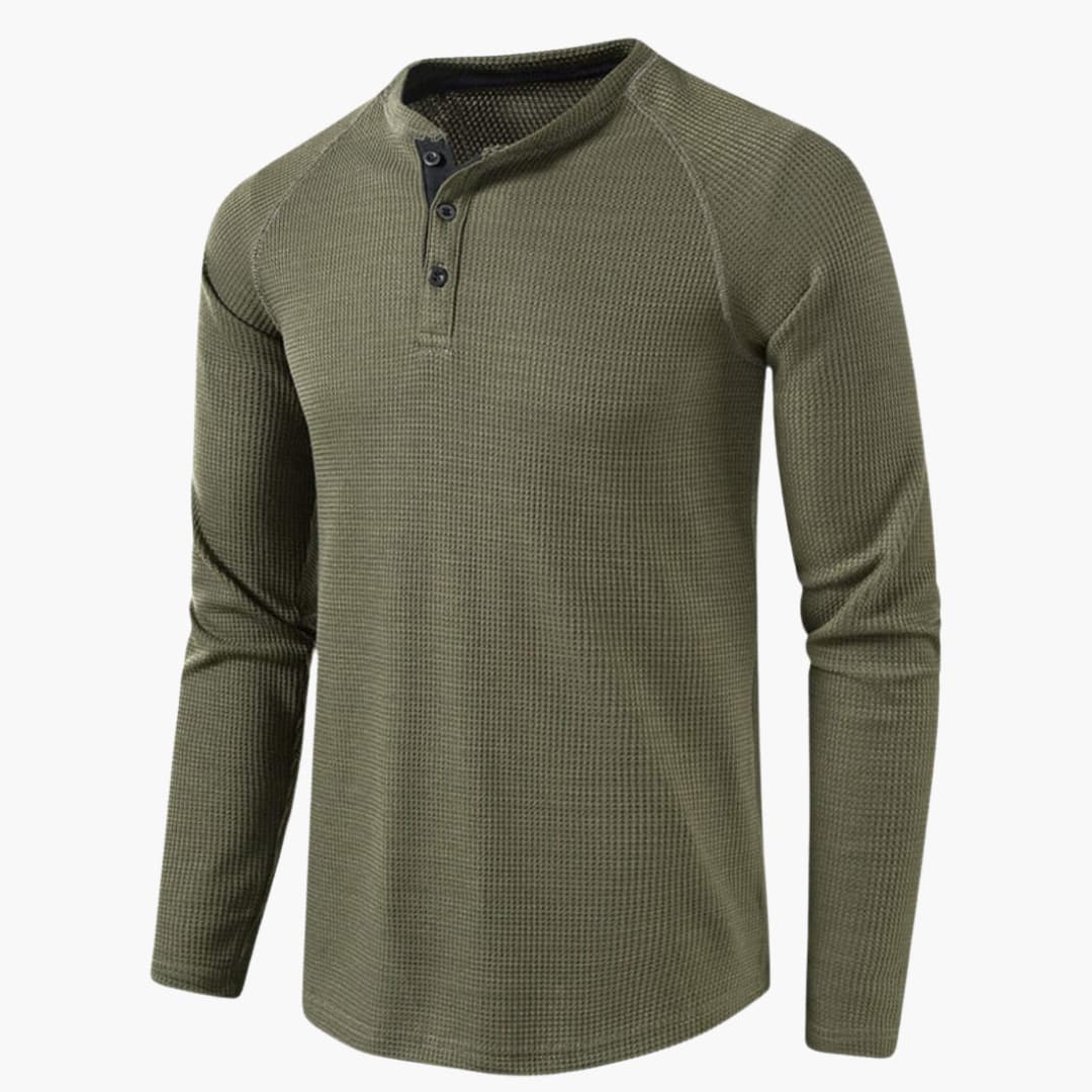 Dunkelgraues Langarm-Poloshirt mit Knopfleiste