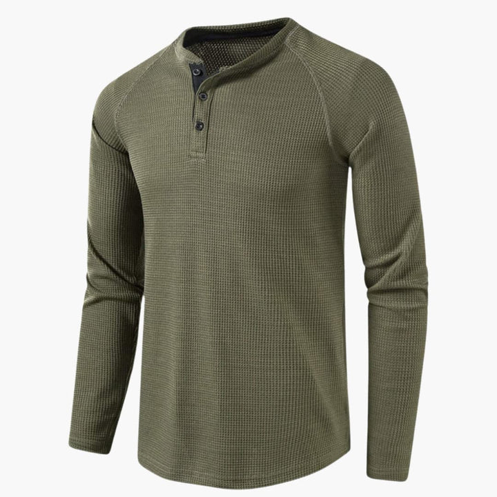 Dunkelgraues Langarm-Poloshirt mit Knopfleiste