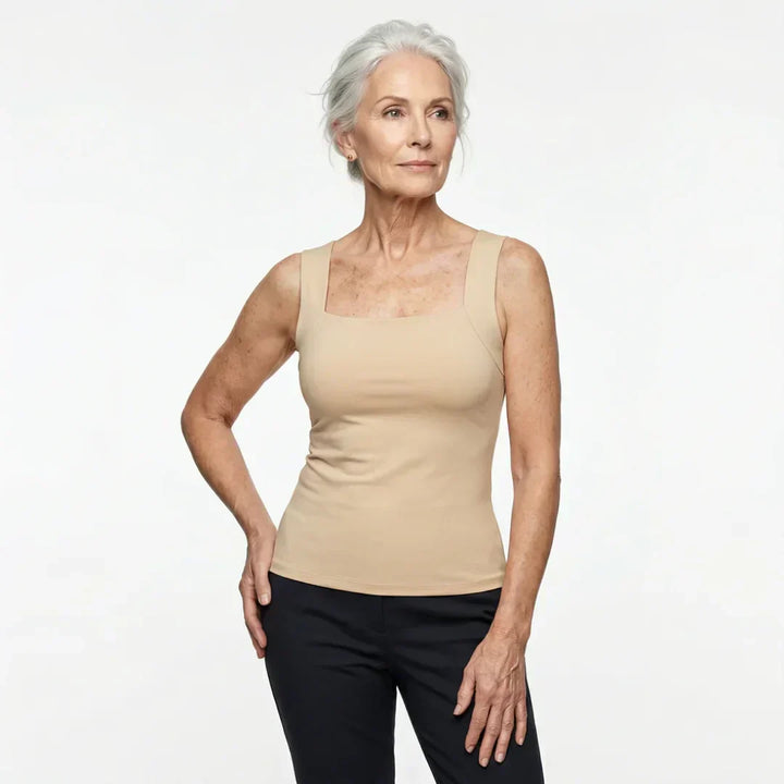 Braunes Damen-Tanktop mit breiten Trägern und Karree-Ausschnitt