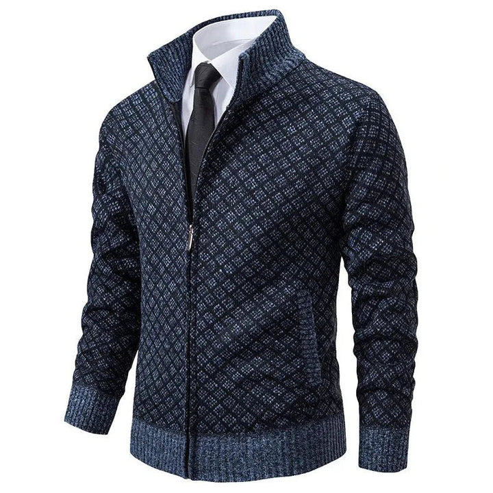 Anthrazitfarbener Zip-Cardigan mit Rautenstruktur