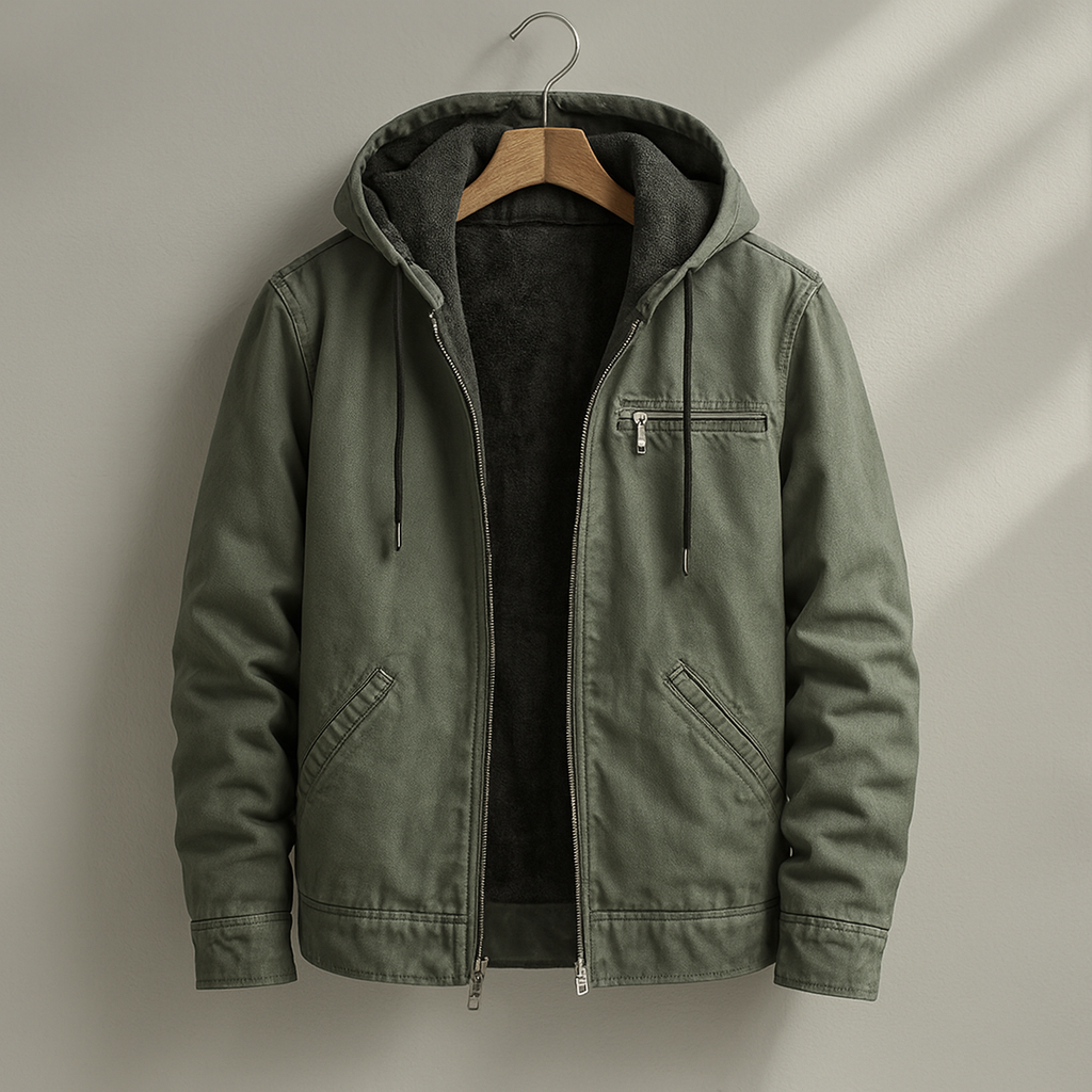 Dunkelblaue Kapuzenjacke mit Brusttasche