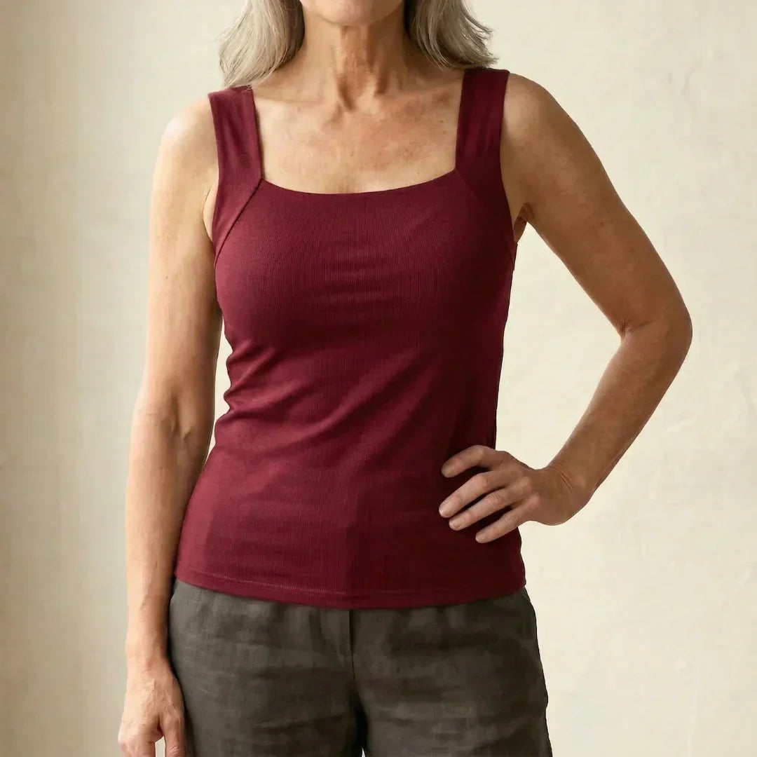 Braunes Damen-Tanktop mit breiten Trägern und Karree-Ausschnitt