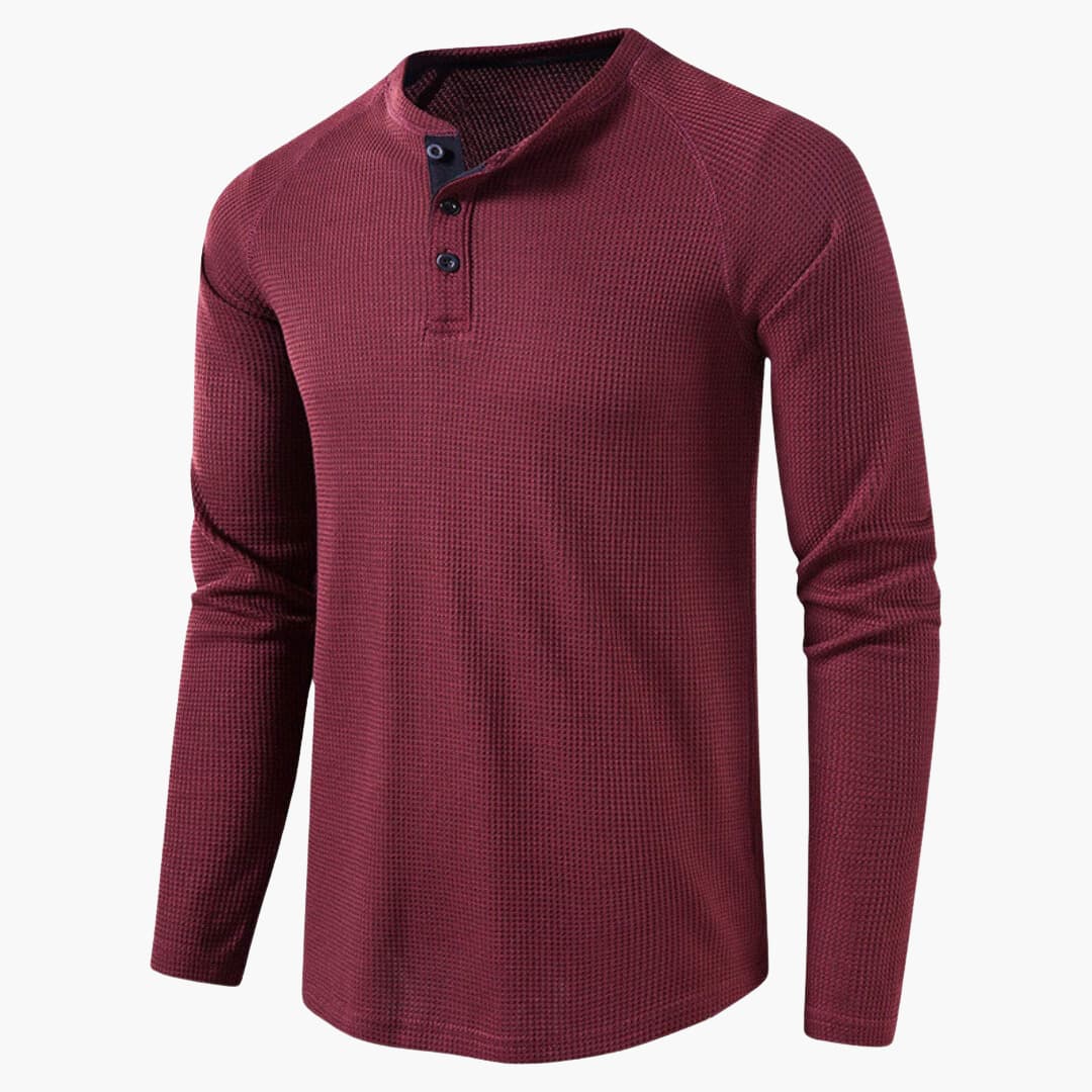 Dunkelgraues Langarm-Poloshirt mit Knopfleiste