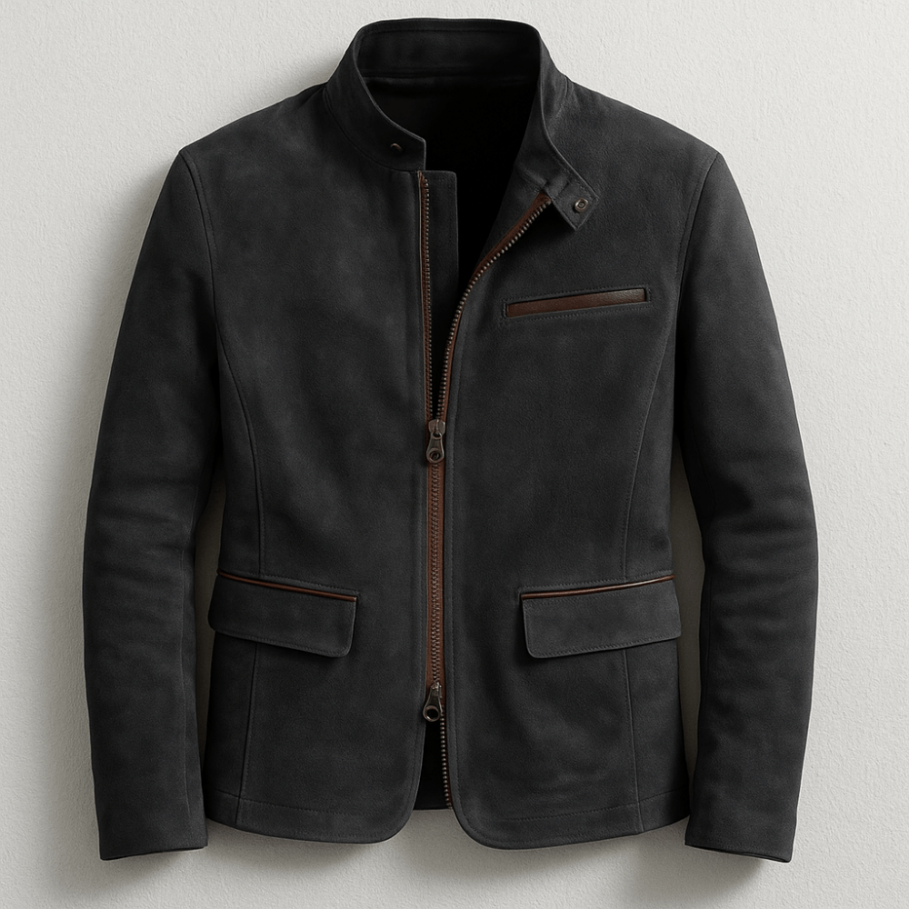 Premium Herren Wildlederjacke mit Stehkragen