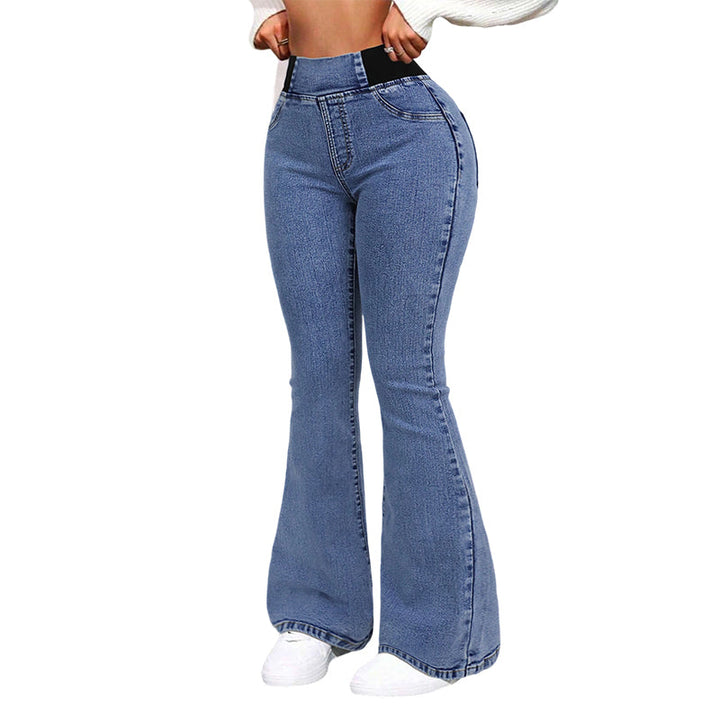 High-Waist Schlagjeans mit Elastikbund
