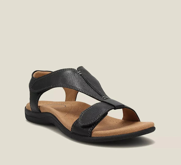 Schwarze Komfort-Sandalen mit Klettverschluss für Damen