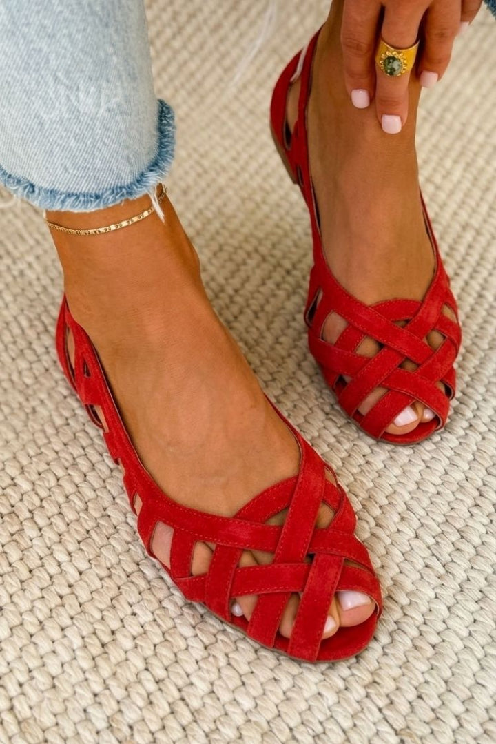 Geflochtene Peep-Toe Sandalen in Taupe