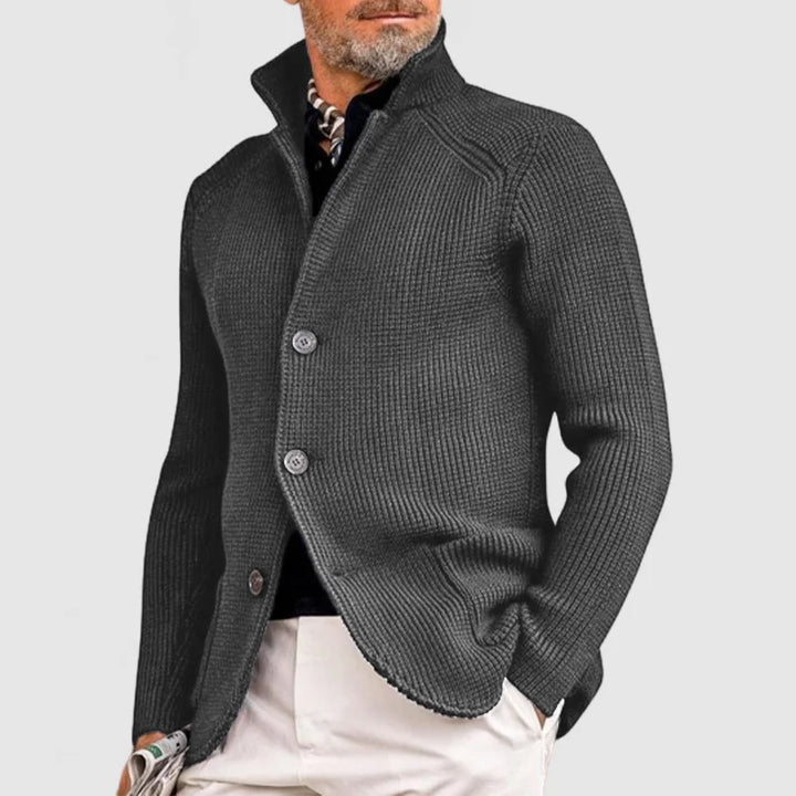 Marineblauer Strick-Blazer mit Stehkragen