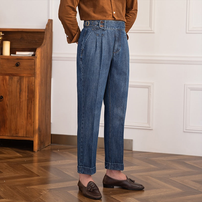 Sartoriale High-Waist Jeans mit Bundfalten in Blau