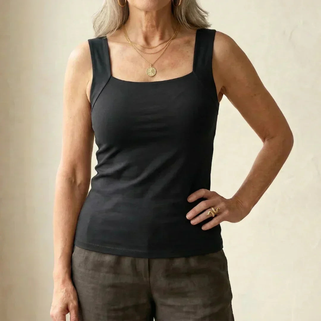 Braunes Damen-Tanktop mit breiten Trägern und Karree-Ausschnitt