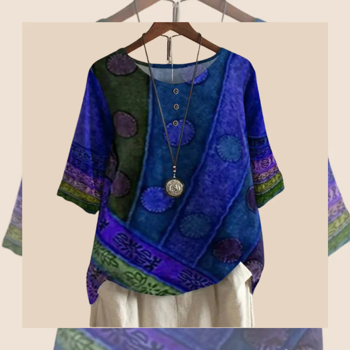 Grünes Damen-Kurzarmshirt mit geometrischem Print