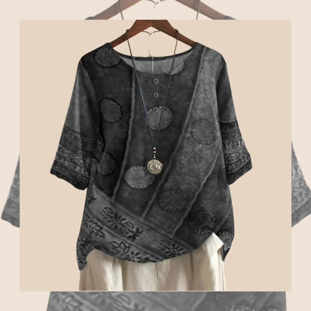 Grünes Damen-Kurzarmshirt mit geometrischem Print