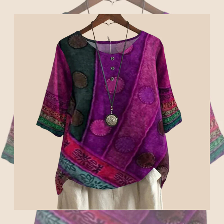 Grünes Damen-Kurzarmshirt mit geometrischem Print