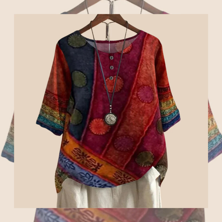 Grünes Damen-Kurzarmshirt mit geometrischem Print