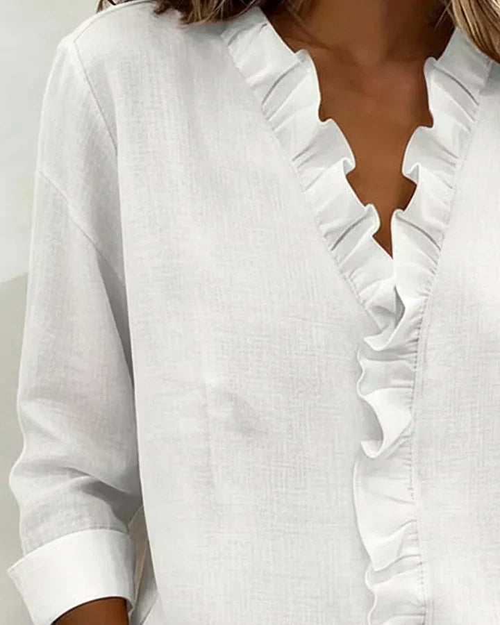 Rüschen-Bluse mit V-Ausschnitt
