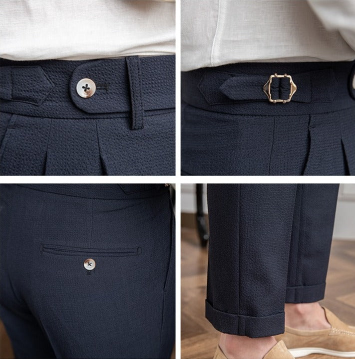 Sartoriale Sommerhose mit Bundfalten in Salbeigrün