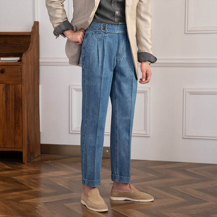 Sartoriale High-Waist Jeans mit Bundfalten in Blau