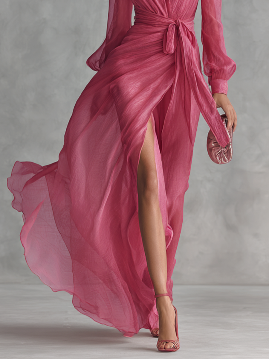 Elegantes Maxikleid in Wickeloptik Fuchsia