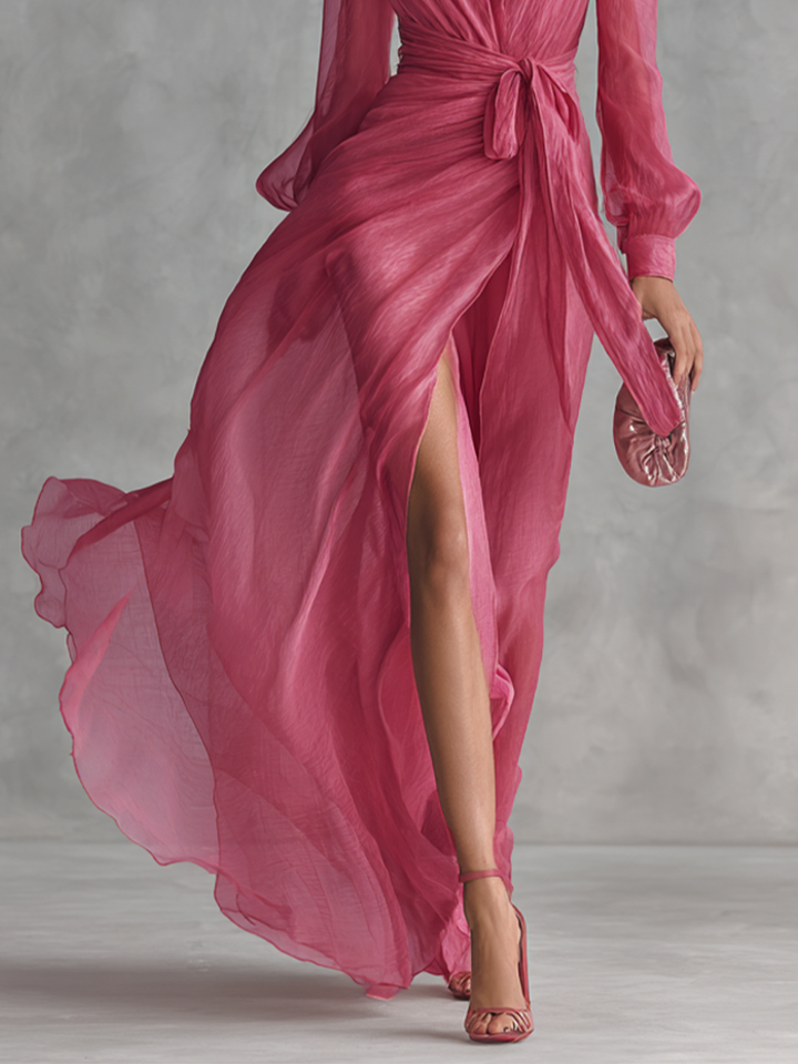 Elegantes Maxikleid in Wickeloptik Fuchsia