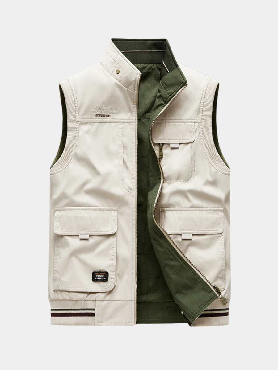 Ärmellose Utility-Weste in Beige mit Cargo-Taschen