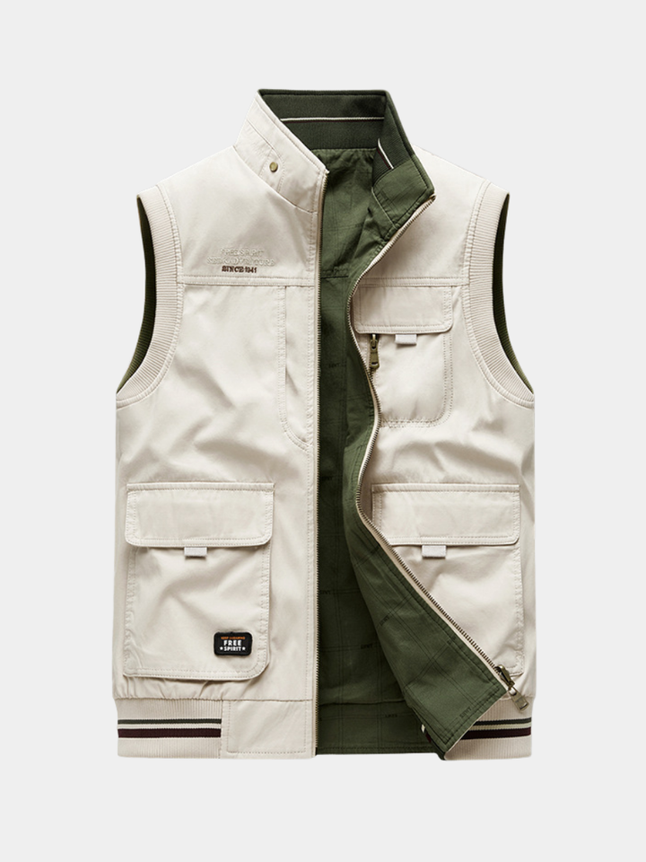 Ärmellose Utility-Weste in Beige mit Cargo-Taschen