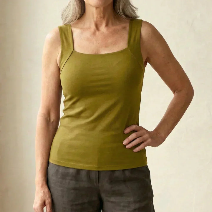 Braunes Damen-Tanktop mit breiten Trägern und Karree-Ausschnitt