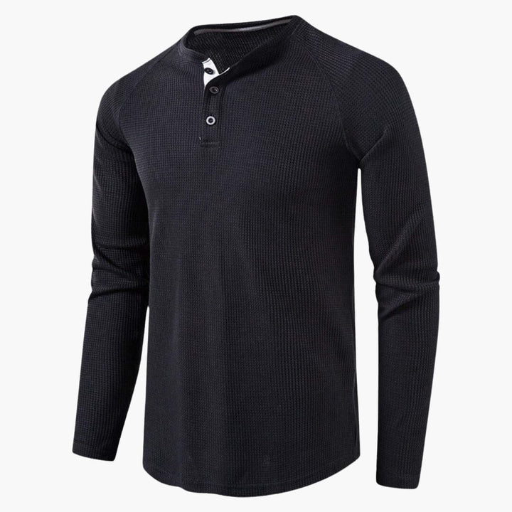 Dunkelgraues Langarm-Poloshirt mit Knopfleiste