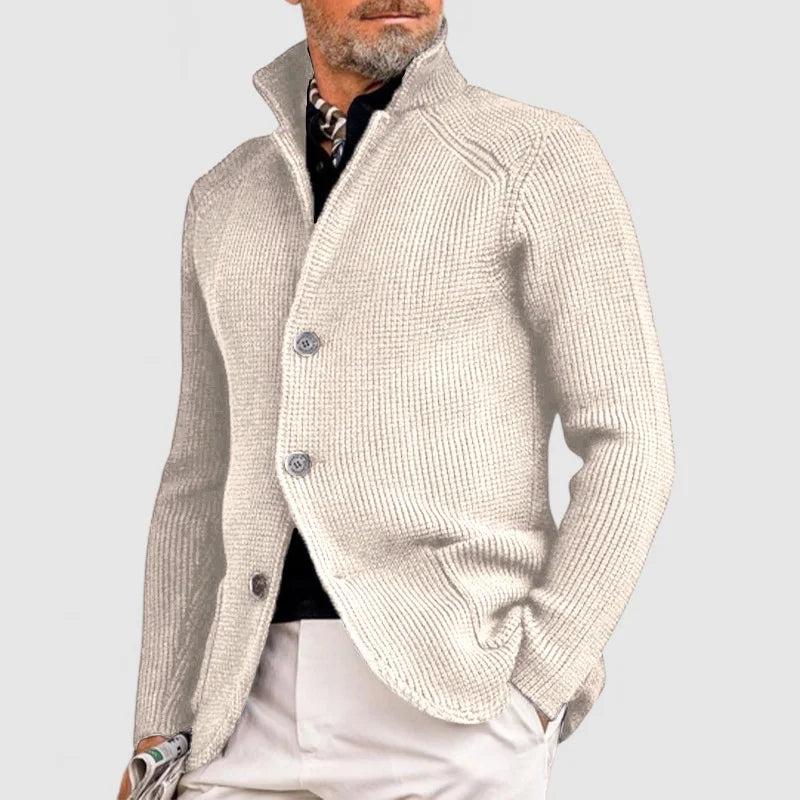 Marineblauer Strick-Blazer mit Stehkragen