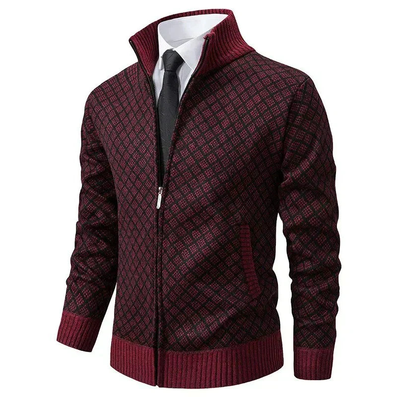 Anthrazitfarbener Zip-Cardigan mit Rautenstruktur
