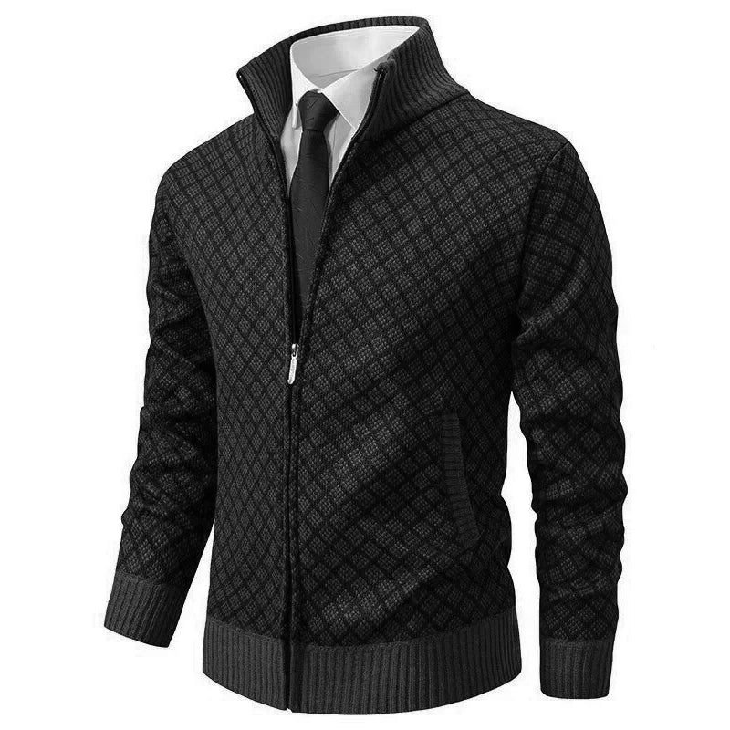 Anthrazitfarbener Zip-Cardigan mit Rautenstruktur