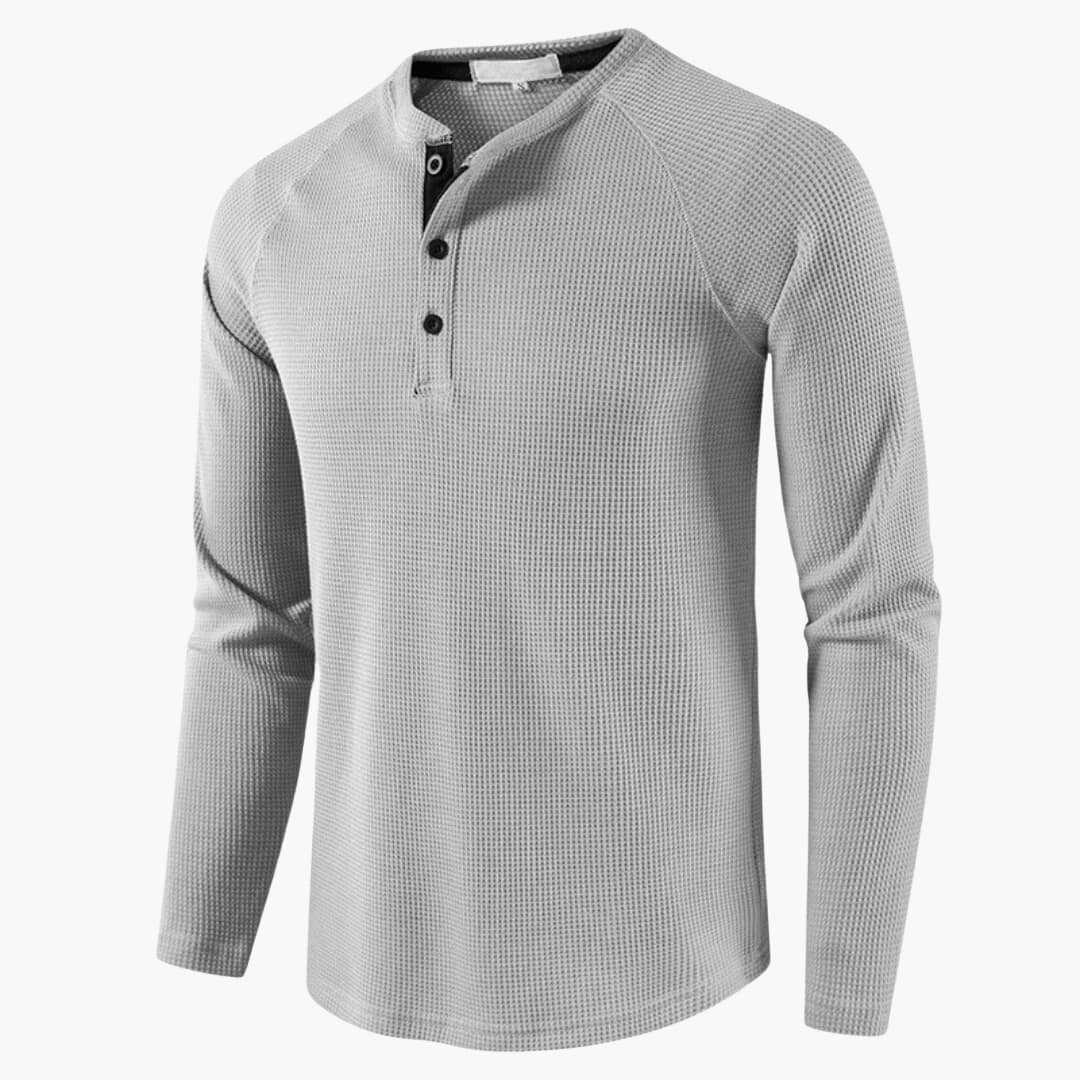 Dunkelgraues Langarm-Poloshirt mit Knopfleiste