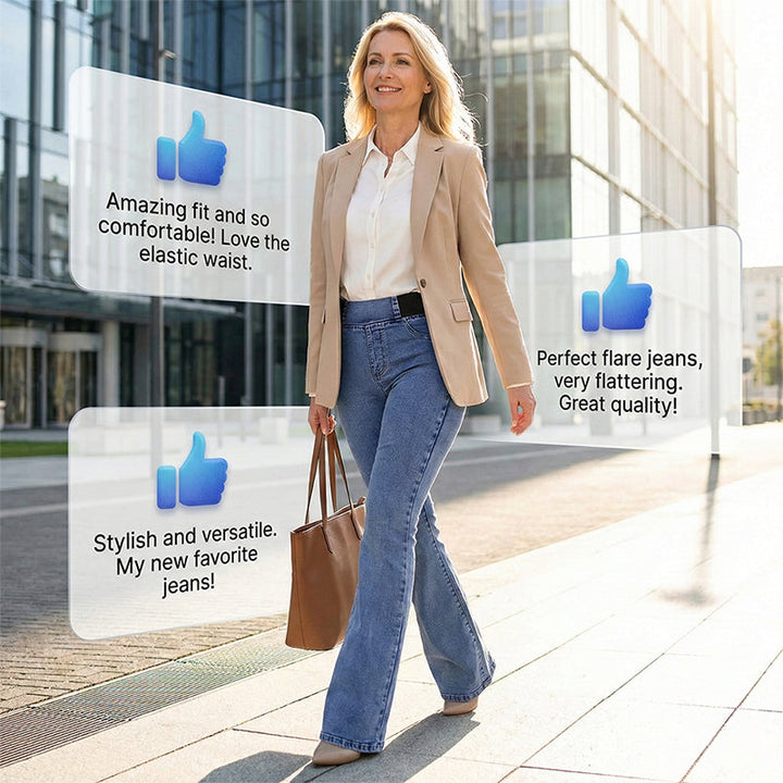 High-Waist Schlagjeans mit Elastikbund