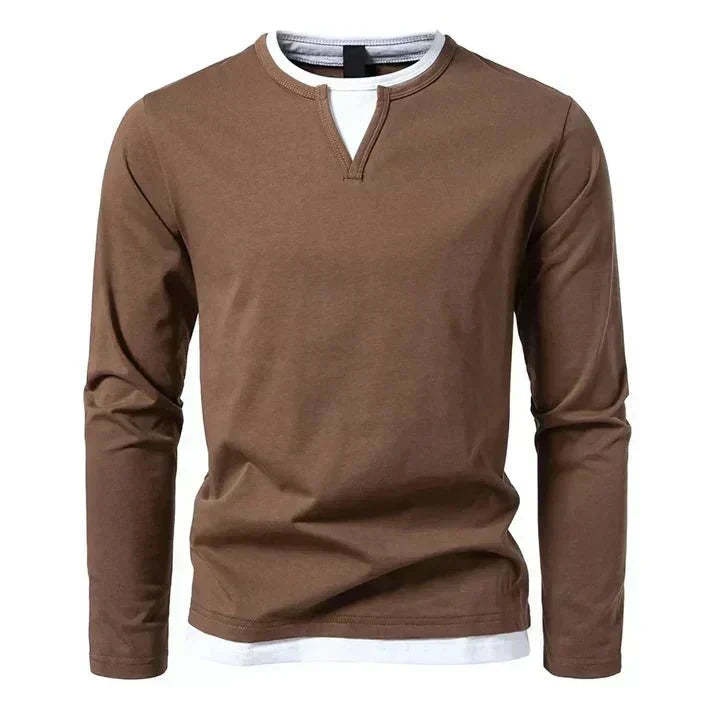 Dunkelgraues Fake-Layering Longsleeve mit V-Schlitz