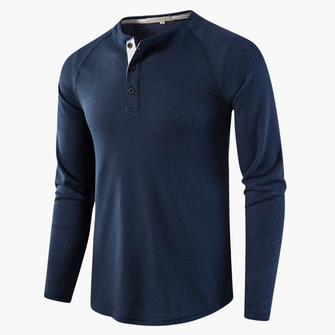 Dunkelgraues Langarm-Poloshirt mit Knopfleiste