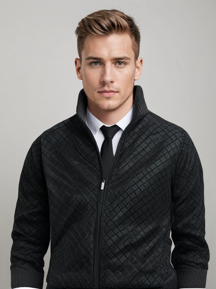 Anthrazitfarbener Zip-Cardigan mit Rautenstruktur