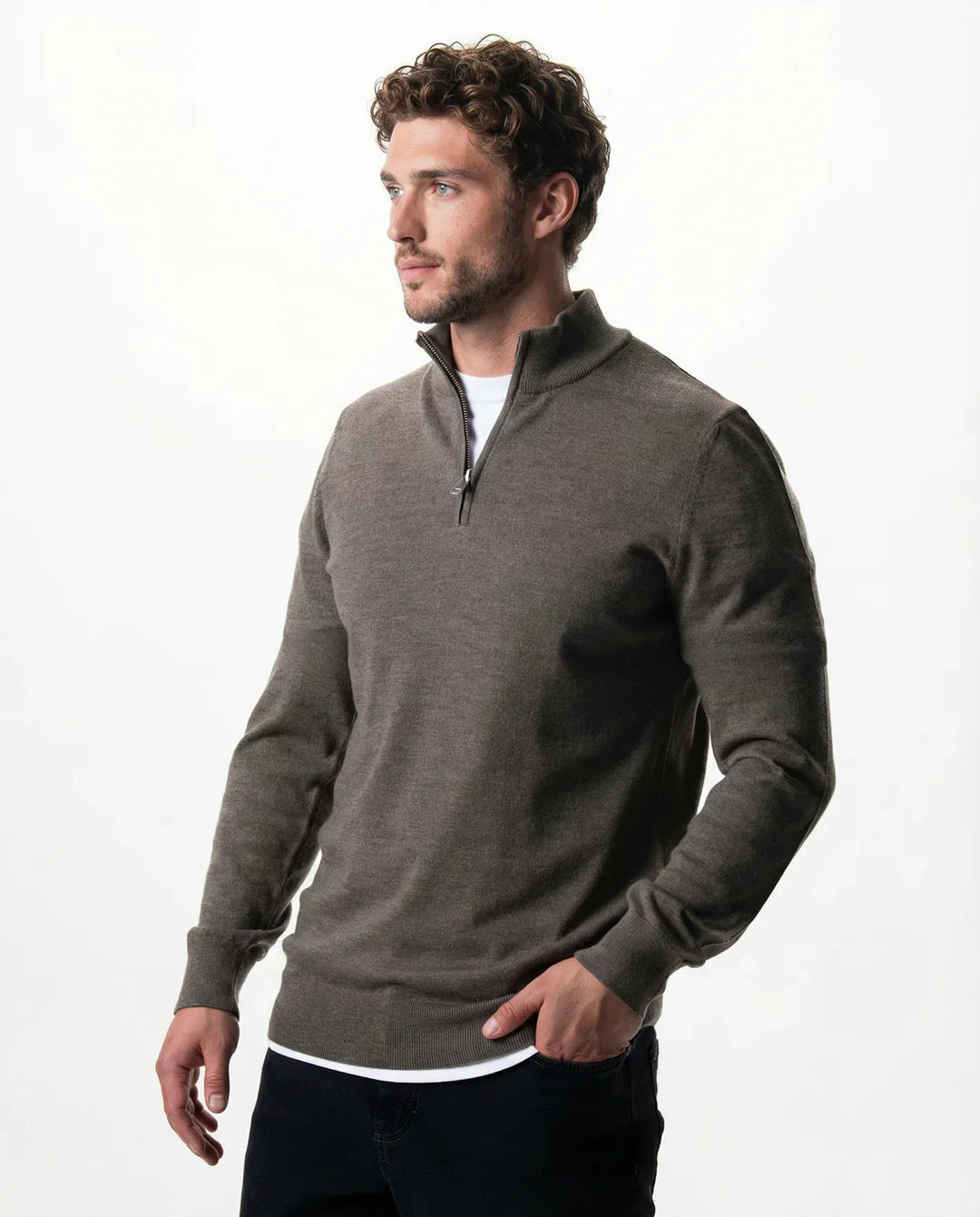 Schwarzer Half-Zip Pullover für Herren