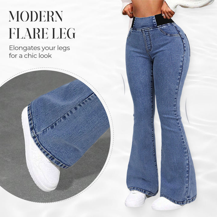 High-Waist Schlagjeans mit Elastikbund