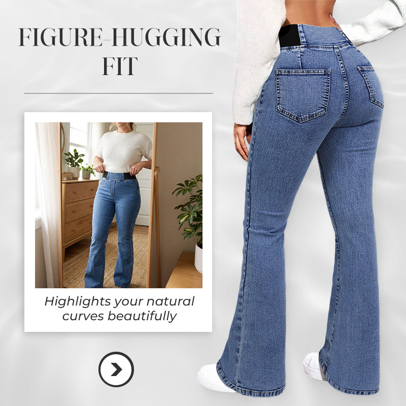 High-Waist Schlagjeans mit Elastikbund